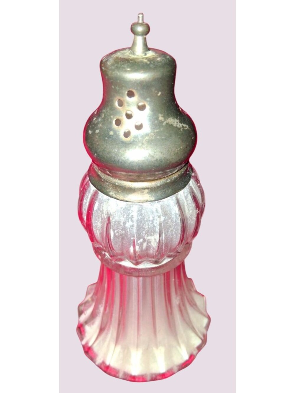 Lady Primroses Tryst Dusting Silk Shaker Ribbed Glass Metal Lid 3 Oz Vintage Sty